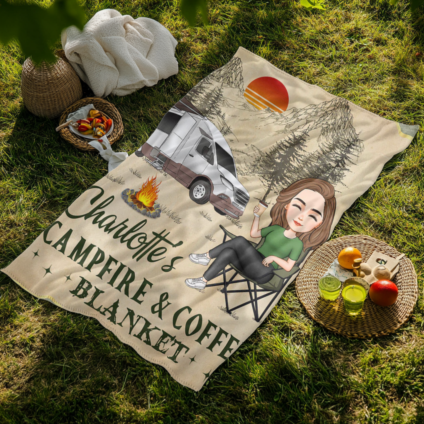 Personalisierte Decke – Lagerfeuer und Kaffee
