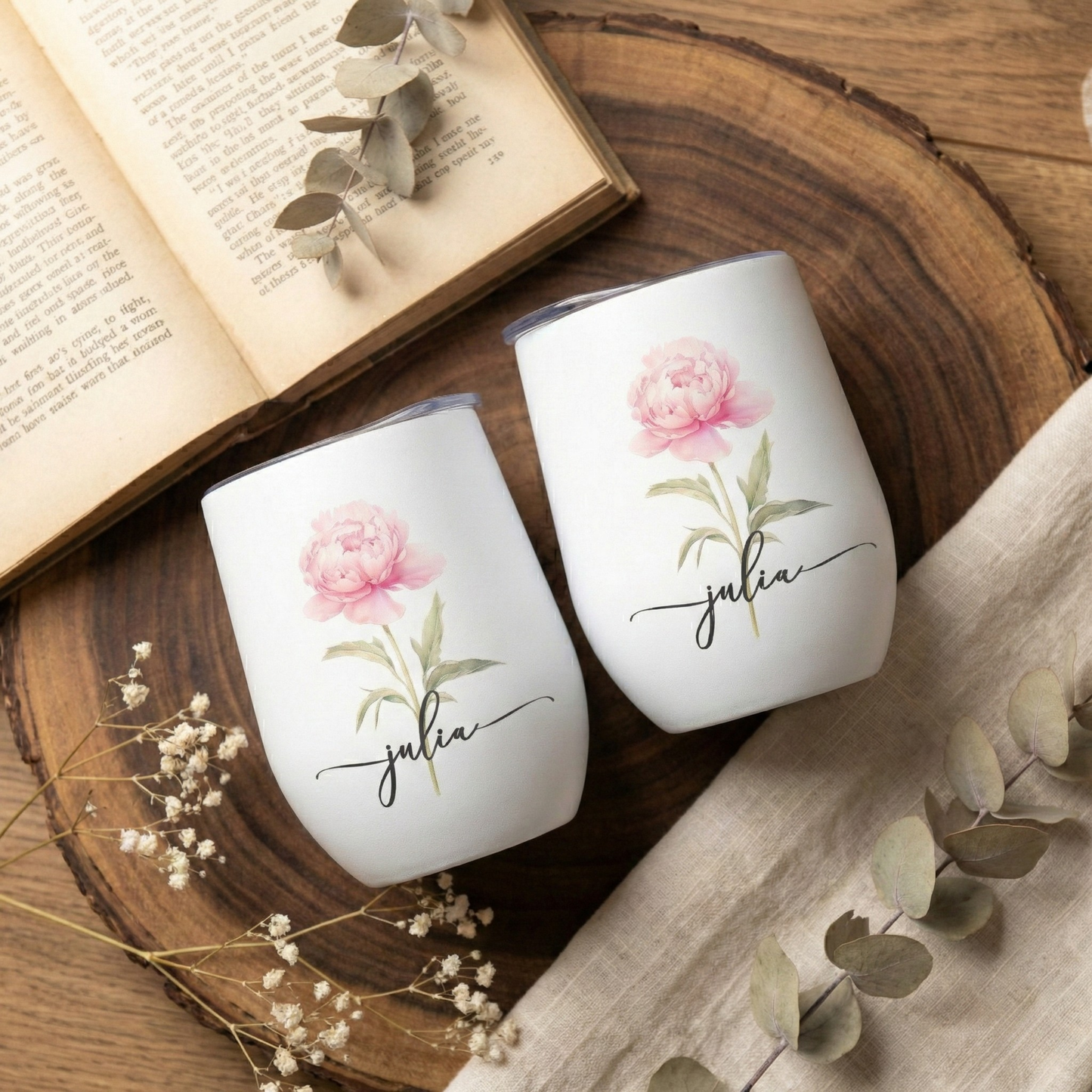 Personalisierter Weinbecher – Geburtsblume 350 ml