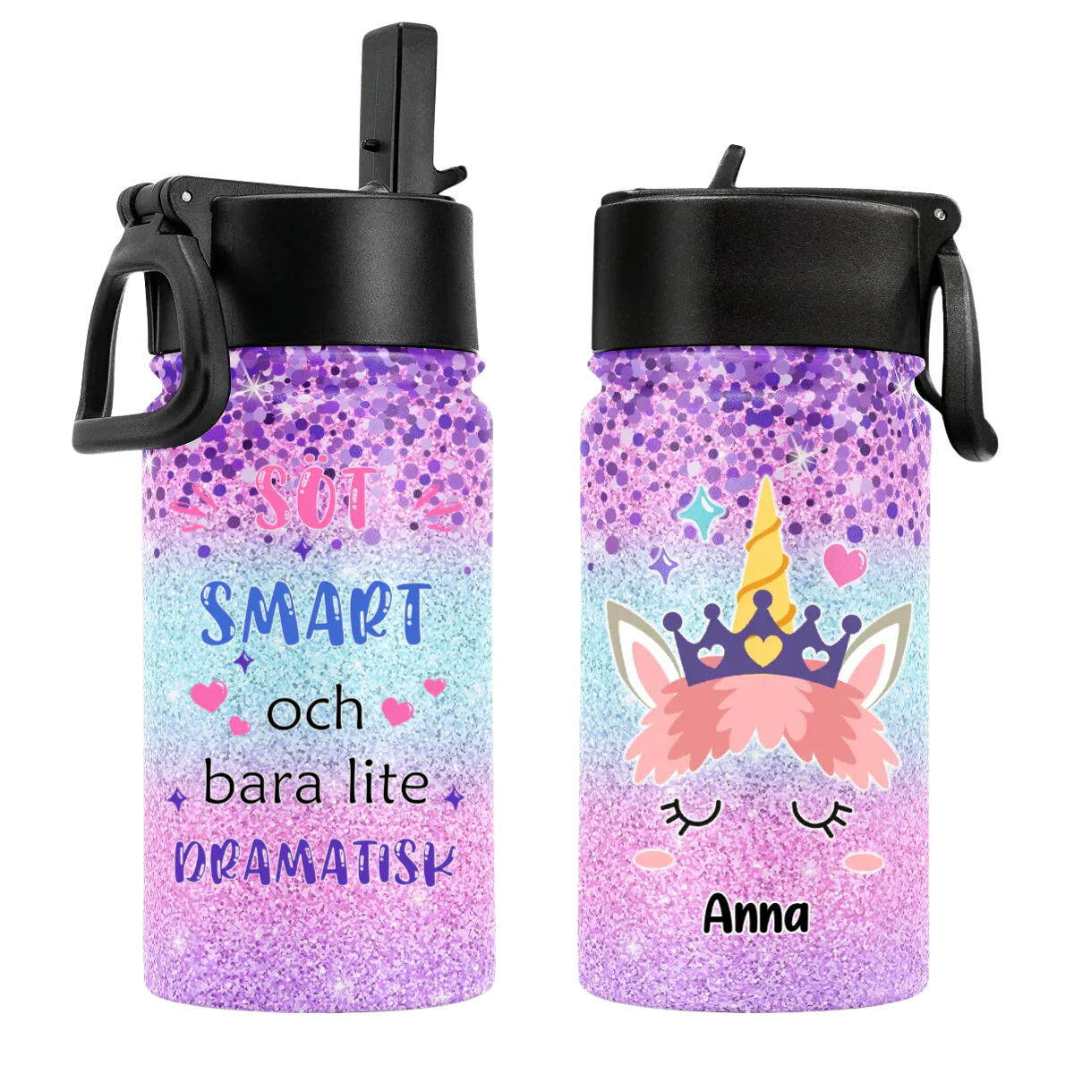 Personalisierte Trinkflasche mit Strohhalm – Süß & Praktisch