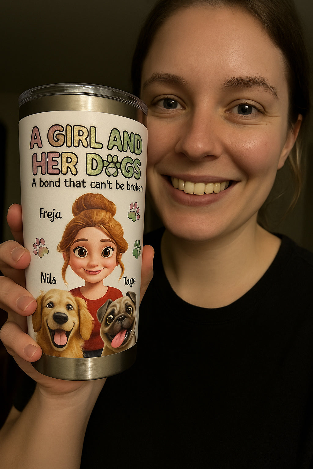 Personalisierter Thermobecher – Ein Mädchen und ihre Hunde