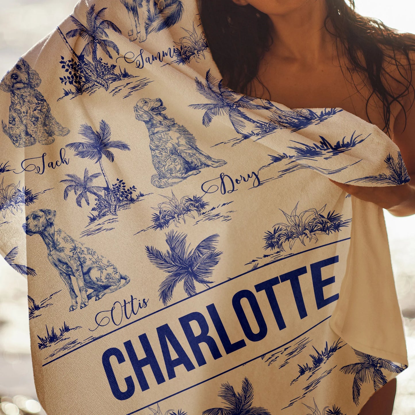 Personalisiertes Handtuch – Toile-de-Jouy-Stil mit Namen
