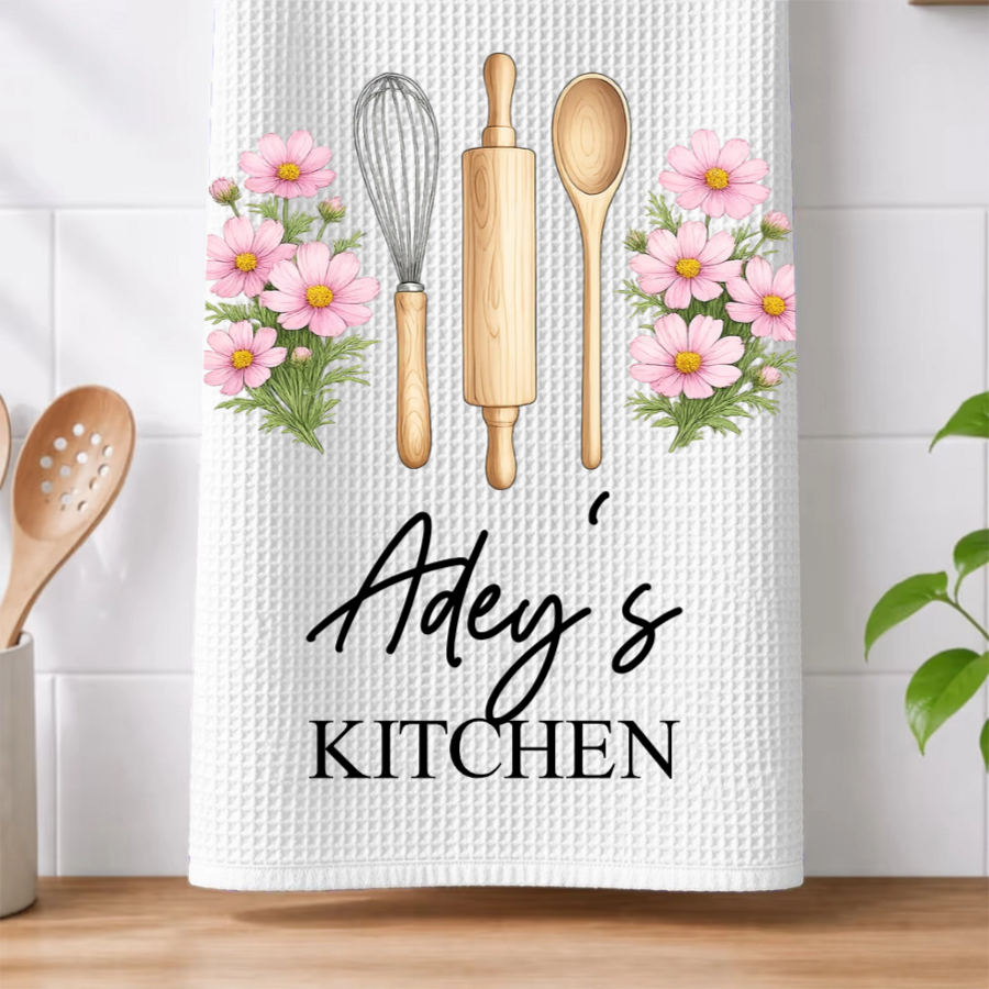 Personalisiertes Küchentuch – Geburtsblume & Name – Geschenk für Mama