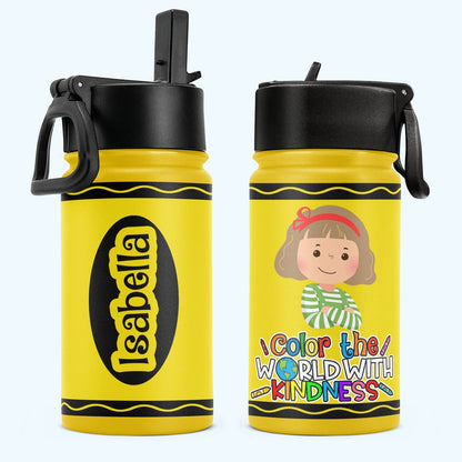 Personalisierte Trinkflasche für Kinder mit Strohhalmdeckel (350 ml) – Färbe deine Welt mit Freundlichkeit