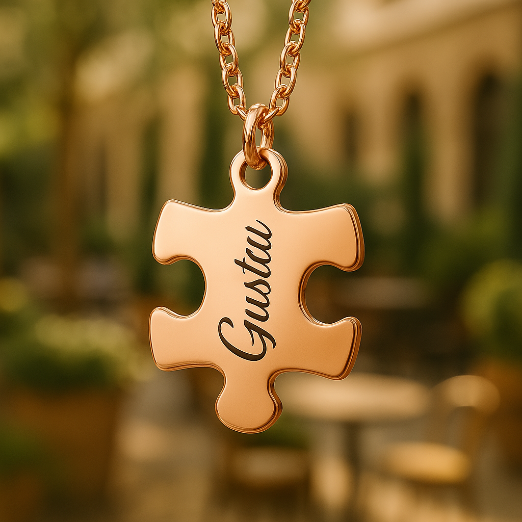 Puzzle-Halskette mit Namen – 2-teiliges Set