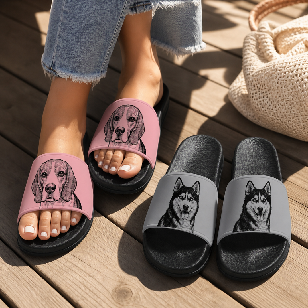Personalisierte Pantoffeln – Haustierskizze in Line-Art