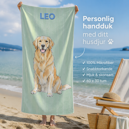 Personalisiertes Strandtuch – Aquarellporträt vom Haustier – Geschenk für Tierliebhaber