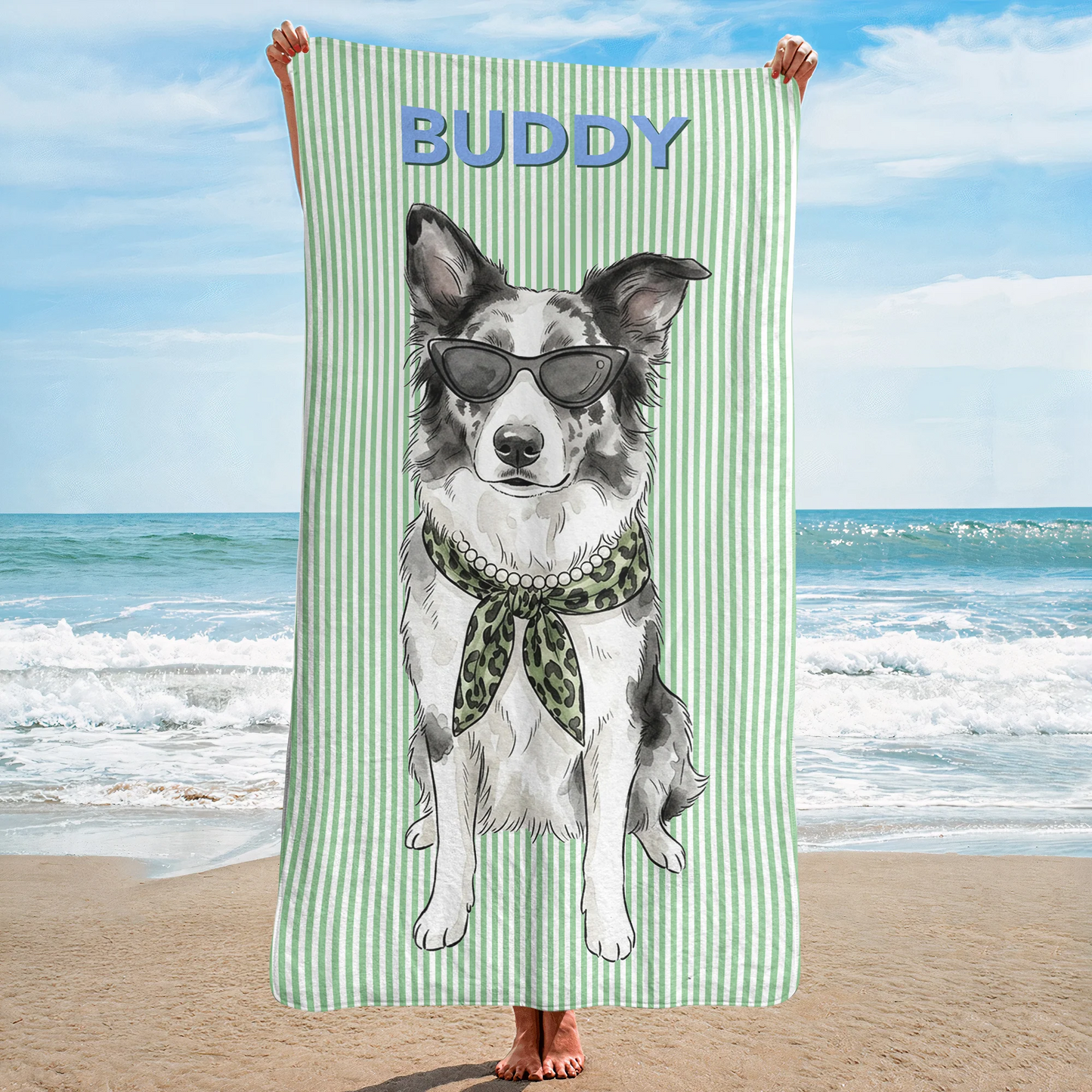 Personalisiertes Strandtuch – Aquarellporträt vom Haustier – Geschenk für Tierliebhaber