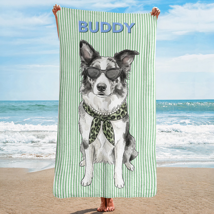 Personalisiertes Strandtuch – Aquarellporträt vom Haustier – Geschenk für Tierliebhaber