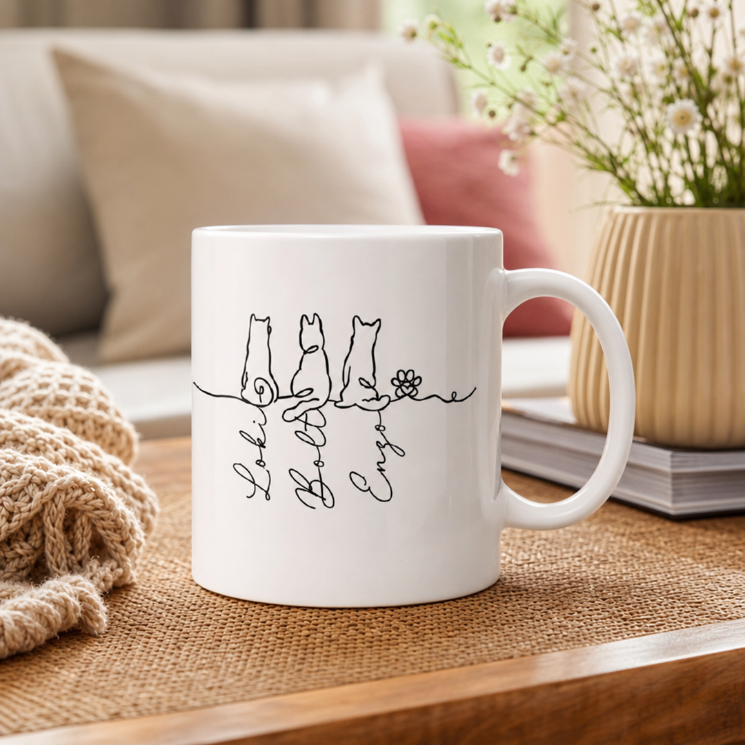 Personalisierte Tasse – Hundemotiv in Line Art