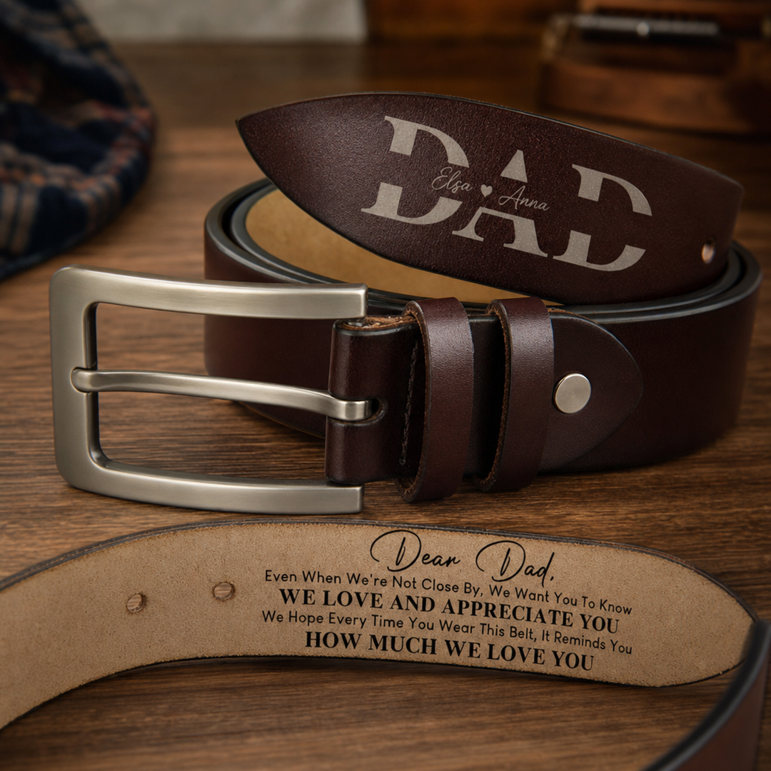 Personalisierter gravierter Ledergürtel – Geschenk für Papa