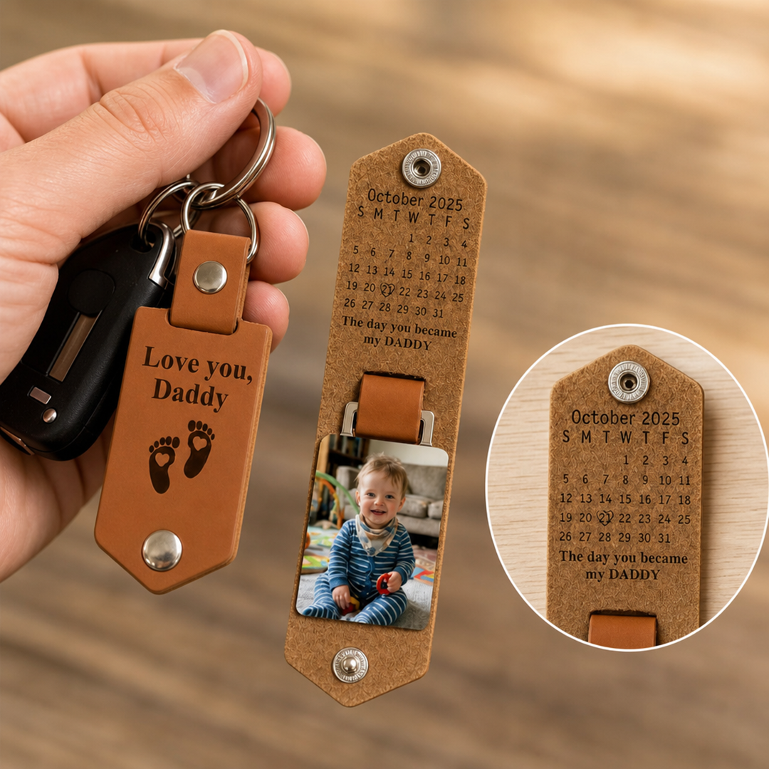Personalisierter Leder-Schlüsselanhänger – Der Tag, an dem du mein Papa wurdest