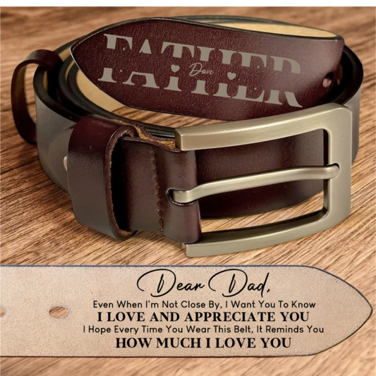 Personalisierter gravierter Ledergürtel – Geschenk für Papa