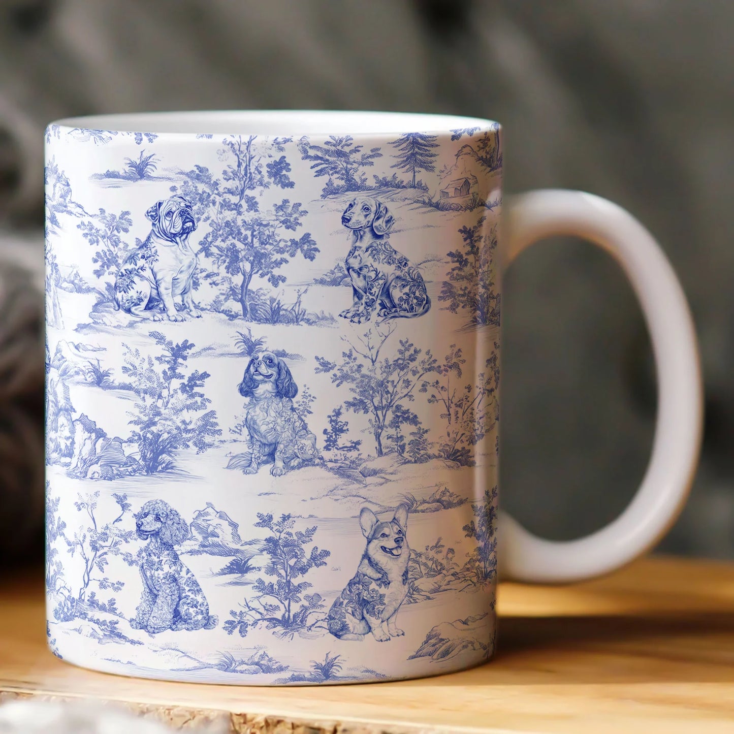Personalisierte Tasse – Hundeliebhaber – Toile de Jouy im französischen Stil