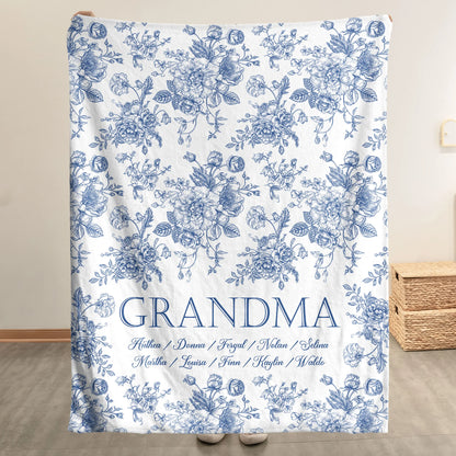 Personalisierte Decke – Namen der Enkelkinder im Toile-de-Jouy-Stil