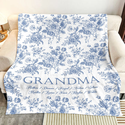Personalisierte Decke – Namen der Enkelkinder im Toile-de-Jouy-Stil