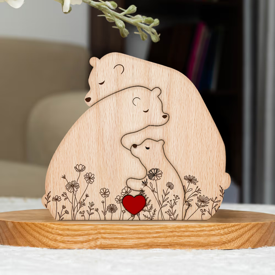 Personalisiertes Familienpuzzle aus Holz mit Bären