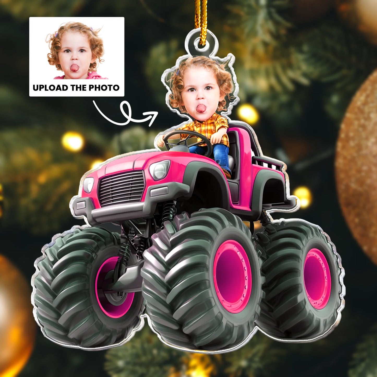 Personalisierte Weihnachtsdeko – Kind auf dem Monstertruck