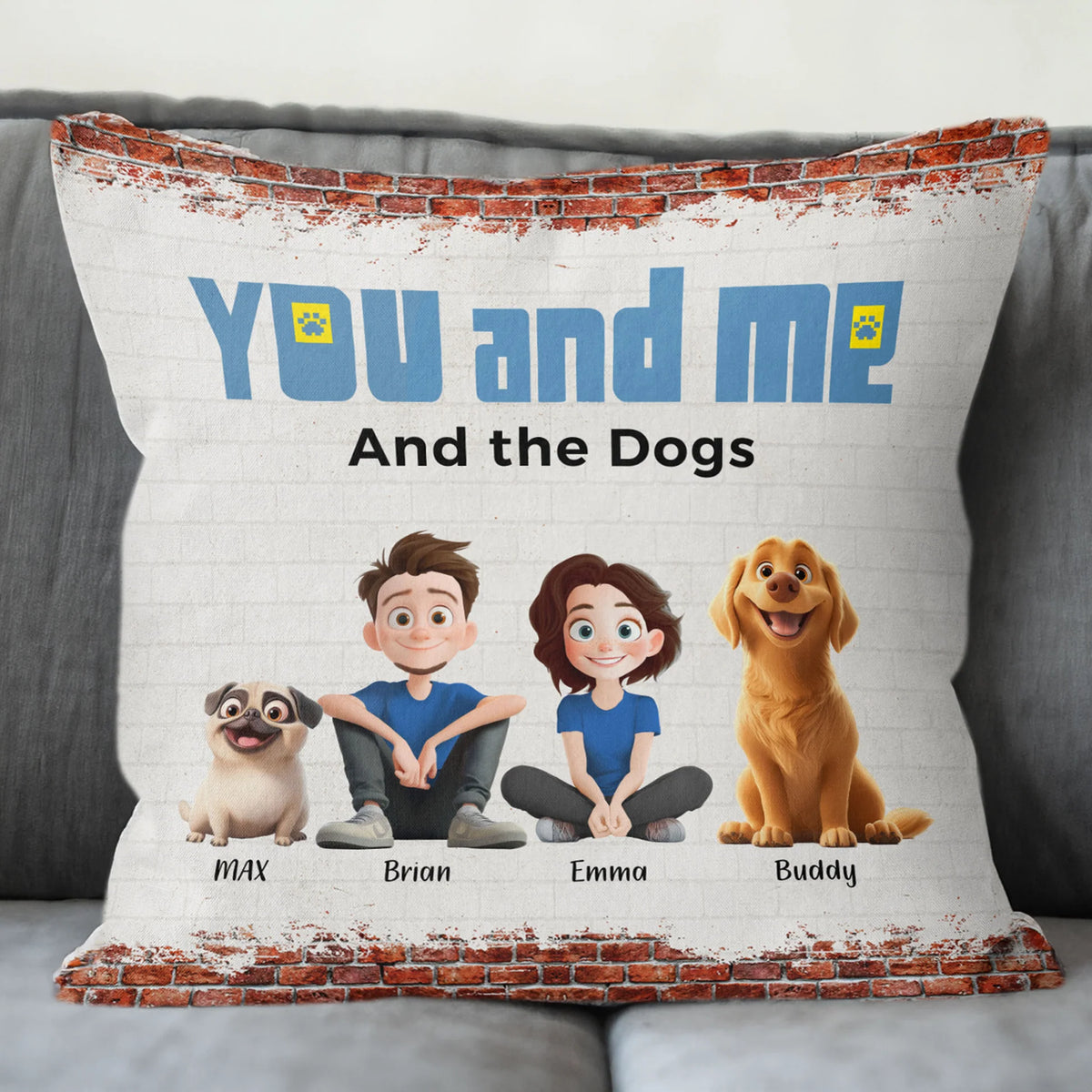 Personalisierter Kissenbezug – Du, ich & die Hunde