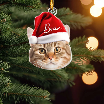 Personalisierter Weihnachtsschmuck – Haustier mit Wichtelmütze