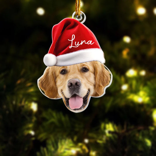 Personalisierter Weihnachtsschmuck – Haustier mit Wichtelmütze