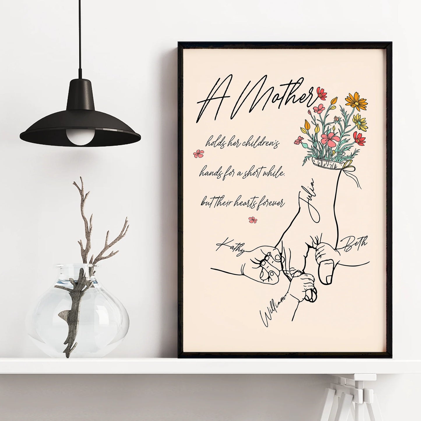 Personalisiertes Fotoposter – Mama hält die Hände ihrer Kinder