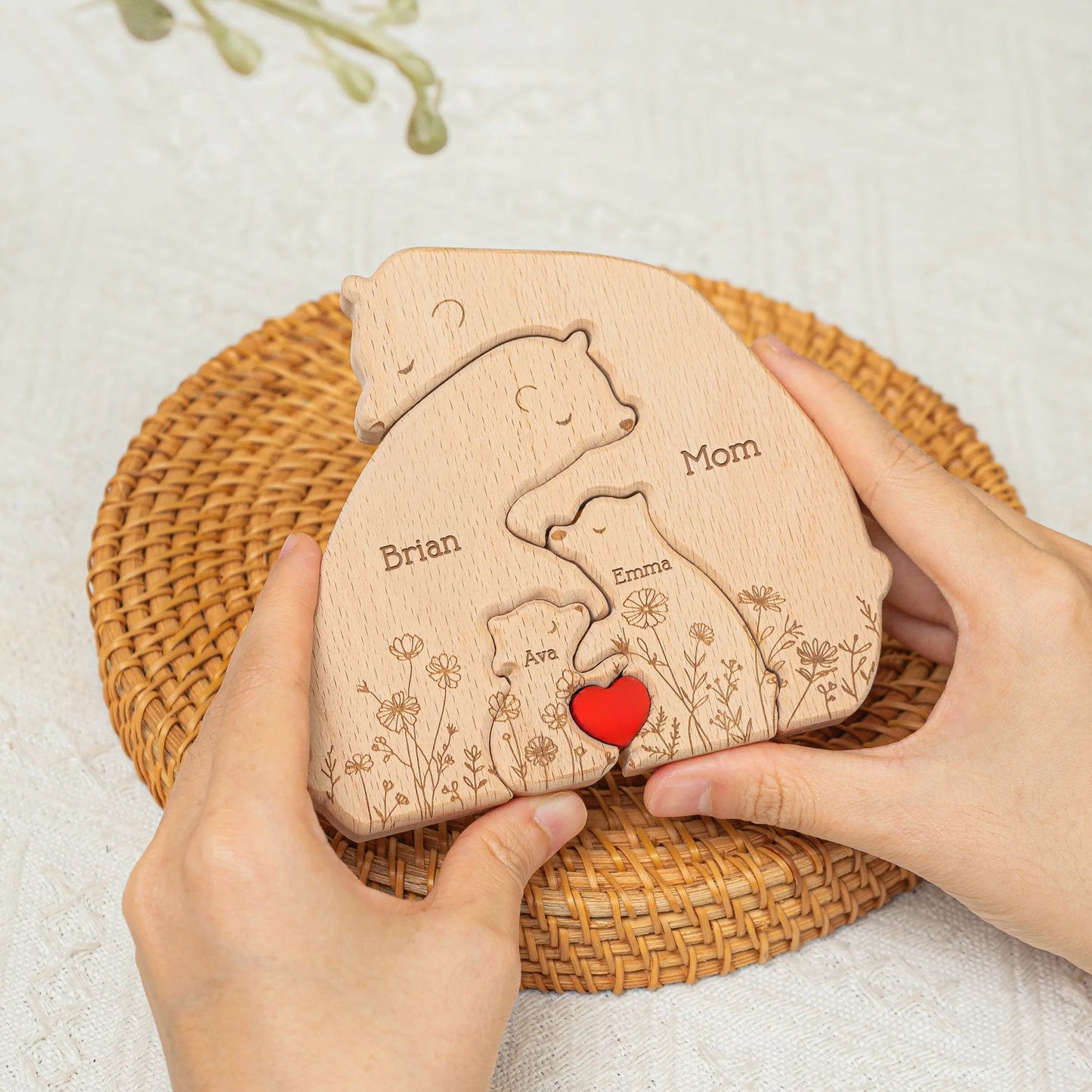 Personalisiertes Familienpuzzle aus Holz mit Bären