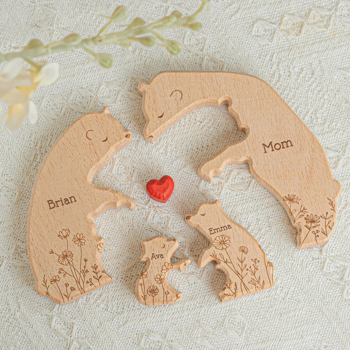 Personalisiertes Familienpuzzle aus Holz mit Bären