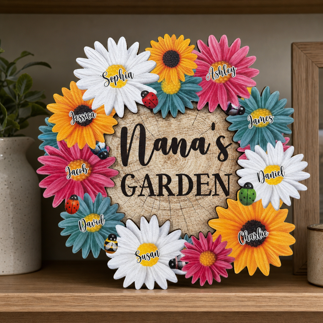 Personalisiertes Holzschild – Omas Blumengarten mit Namen