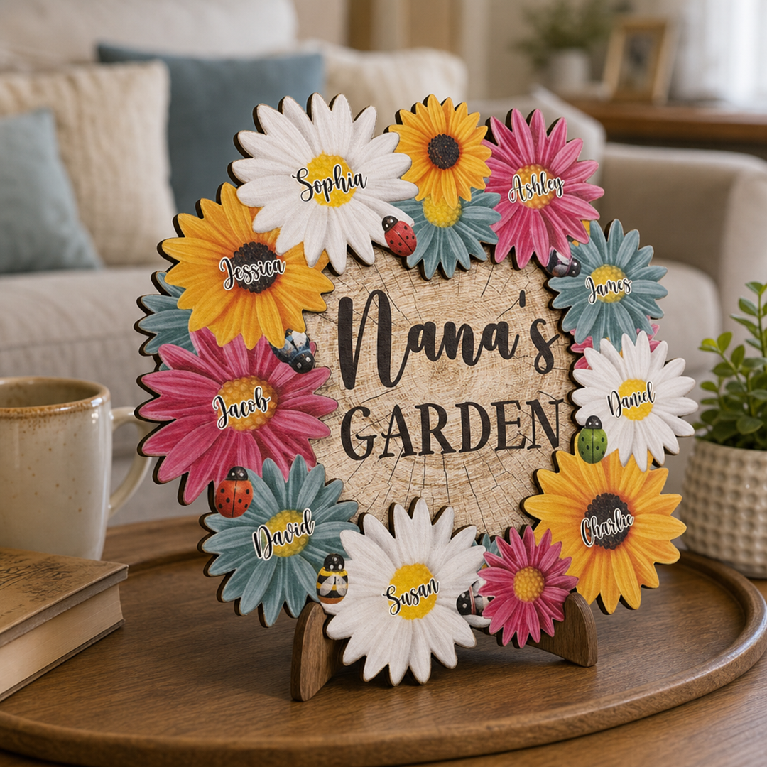 Personalisiertes Holzschild – Omas Blumengarten mit Namen