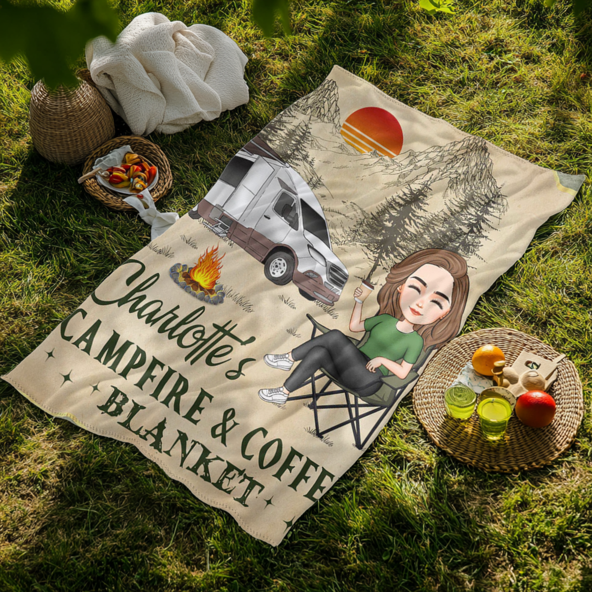 Personalisierte Decke – Lagerfeuer und Kaffee