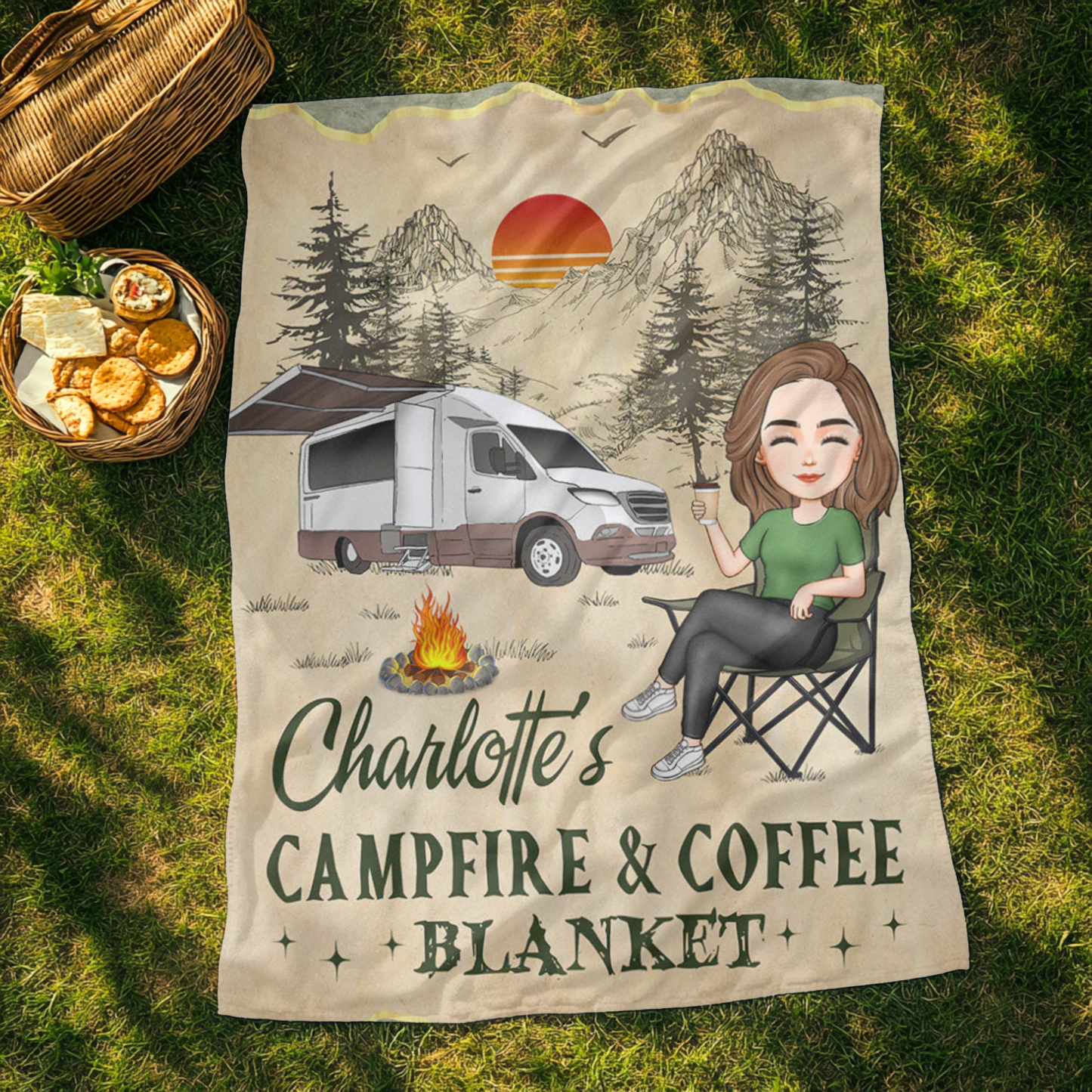 Personalisierte Decke – Lagerfeuer und Kaffee
