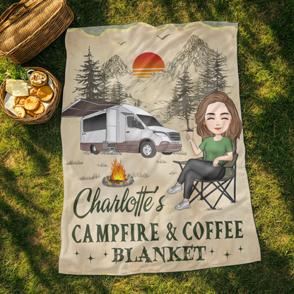 Personalisierte Decke – Lagerfeuer und Kaffee