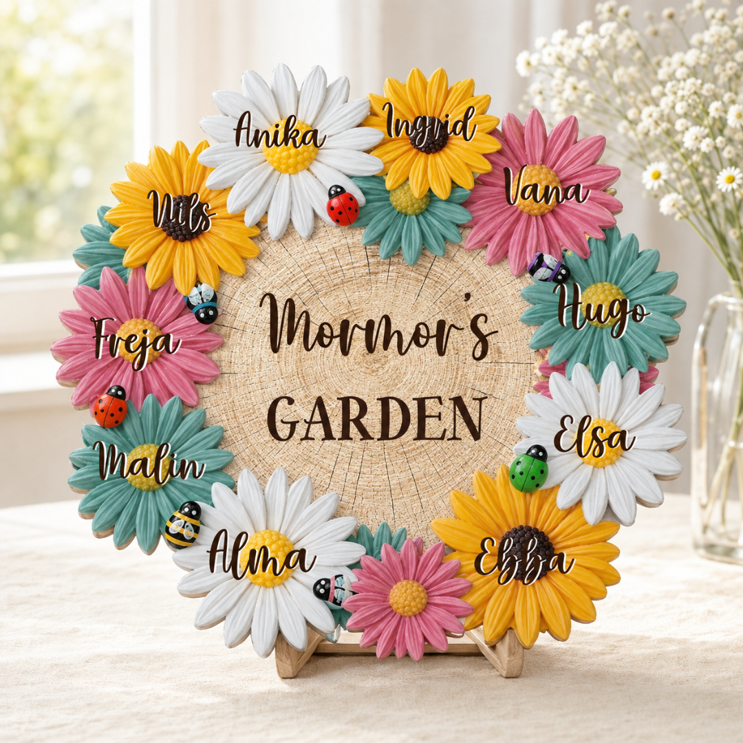Personalisiertes Holzschild – Omas Blumengarten mit Namen