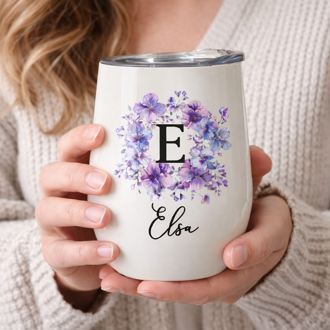Personalisierter Weinbecher – Geburtsblume 350 ml