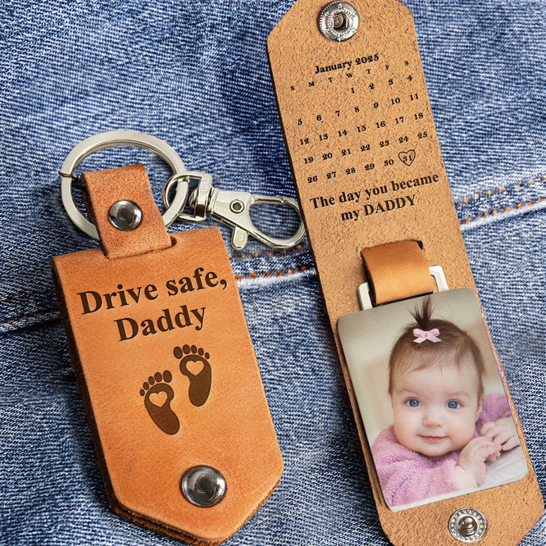 Personalisierter Leder-Schlüsselanhänger – Der Tag, an dem du mein Papa wurdest