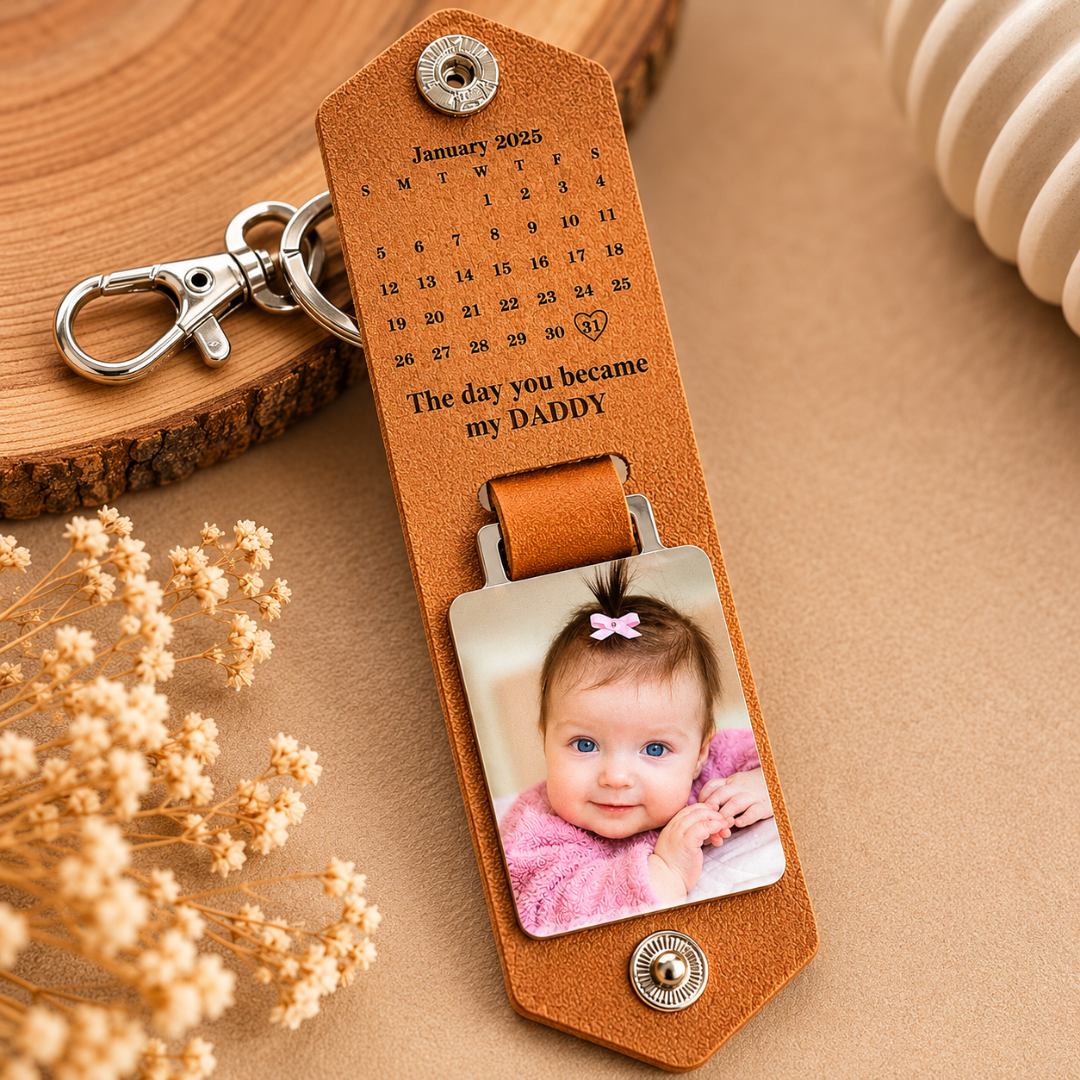 Personalisierter Leder-Schlüsselanhänger – Der Tag, an dem du mein Papa wurdest