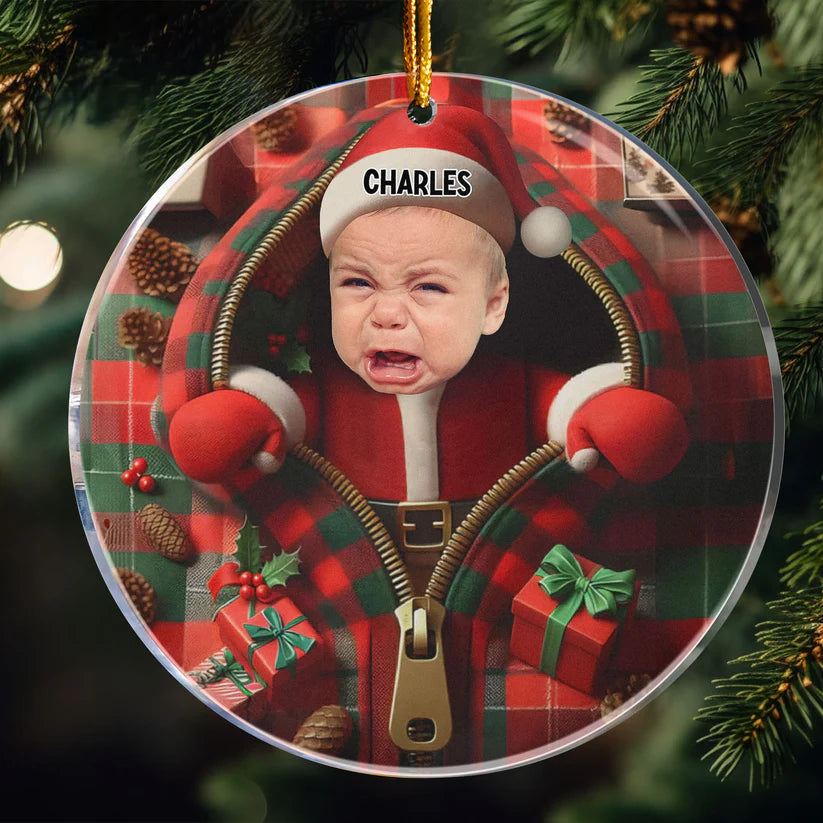 Personalisierter Weihnachtsschmuck – Der Weihnachtsmann schaut heraus