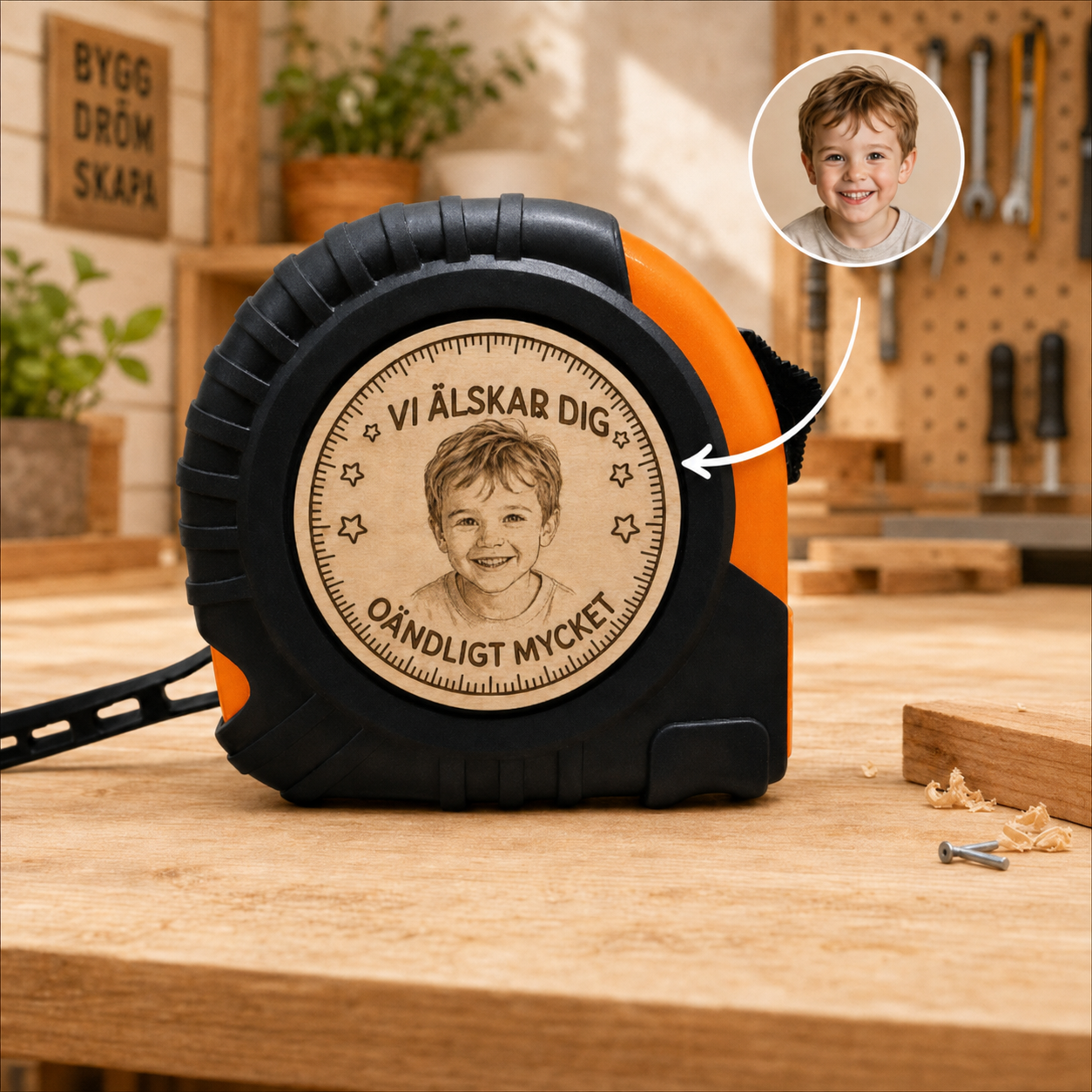 Personalisiertes Maßband (5 m) – Bleistiftskizze Ich liebe dich