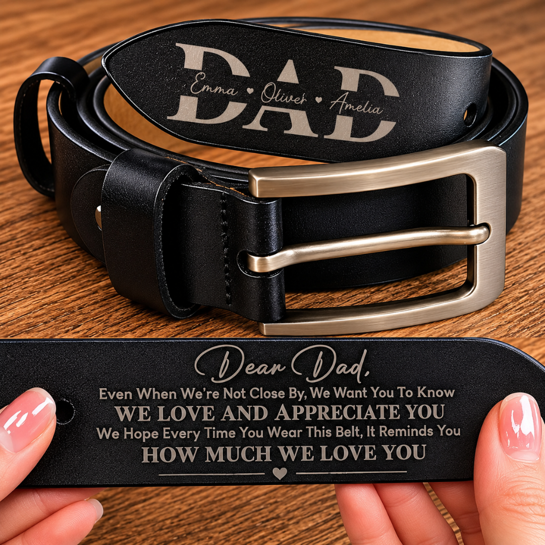 Personalisierter gravierter Ledergürtel – Geschenk für Papa