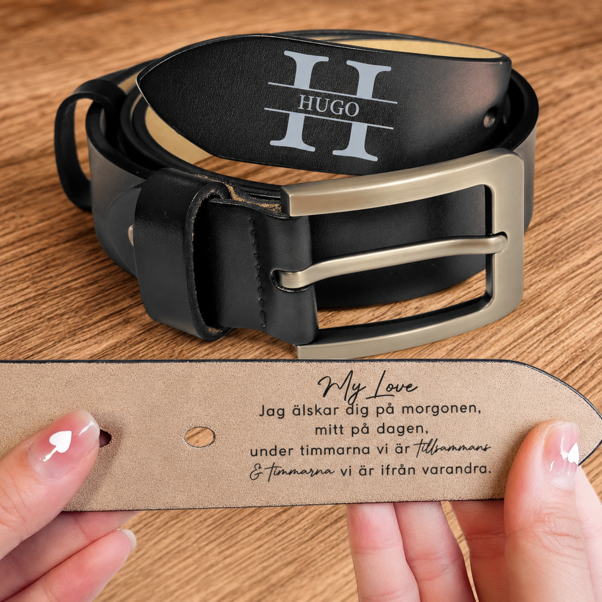Personalisierter gravierter Ledergürtel – Ich liebe dich jeden Tag
