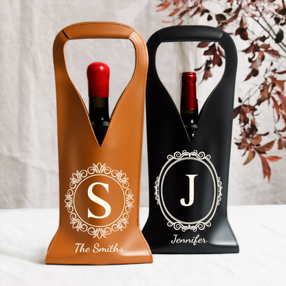 Personalisierte Weintasche aus Leder – Monogramm-Initiale