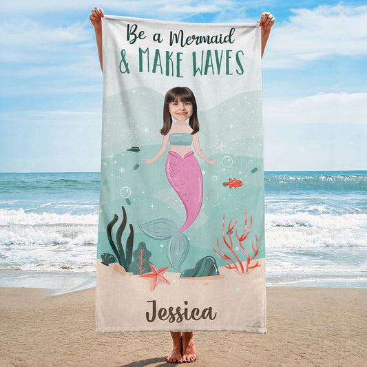 Personalisiertes Strandtuch mit Foto – Meerjungfrau