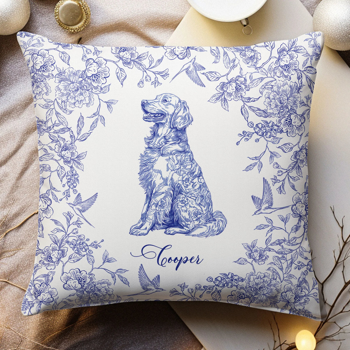 Personalisierter Kissenbezug – Toile de Jouy im Chinoiserie-Stil