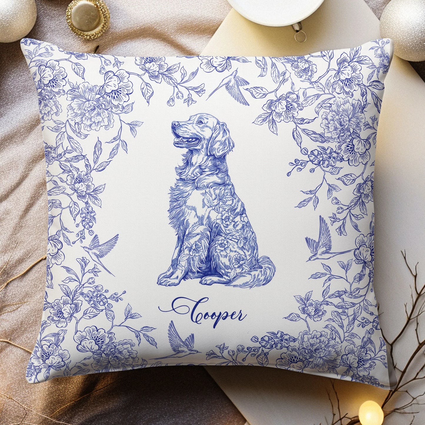Personalisierter Kissenbezug – Toile de Jouy im Chinoiserie-Stil