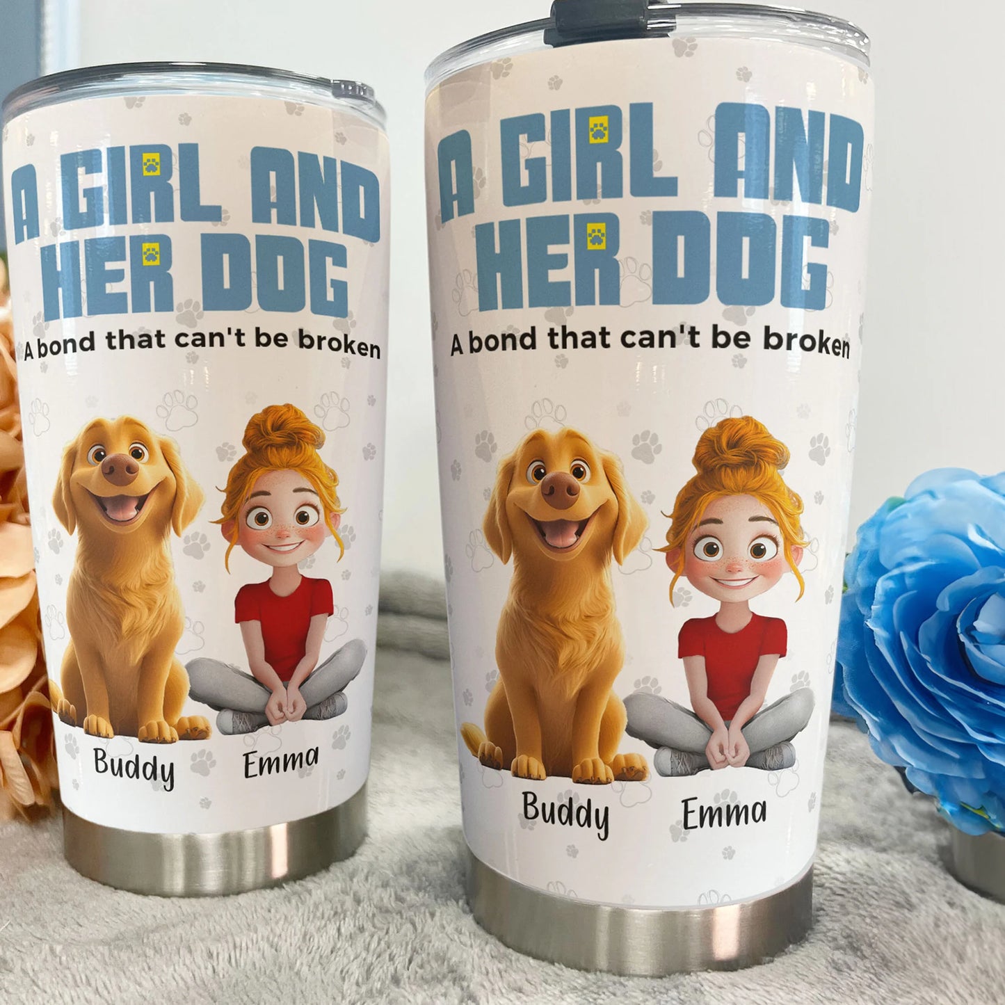 Personalisierter Thermobecher – Ein Mädchen und ihre Hunde