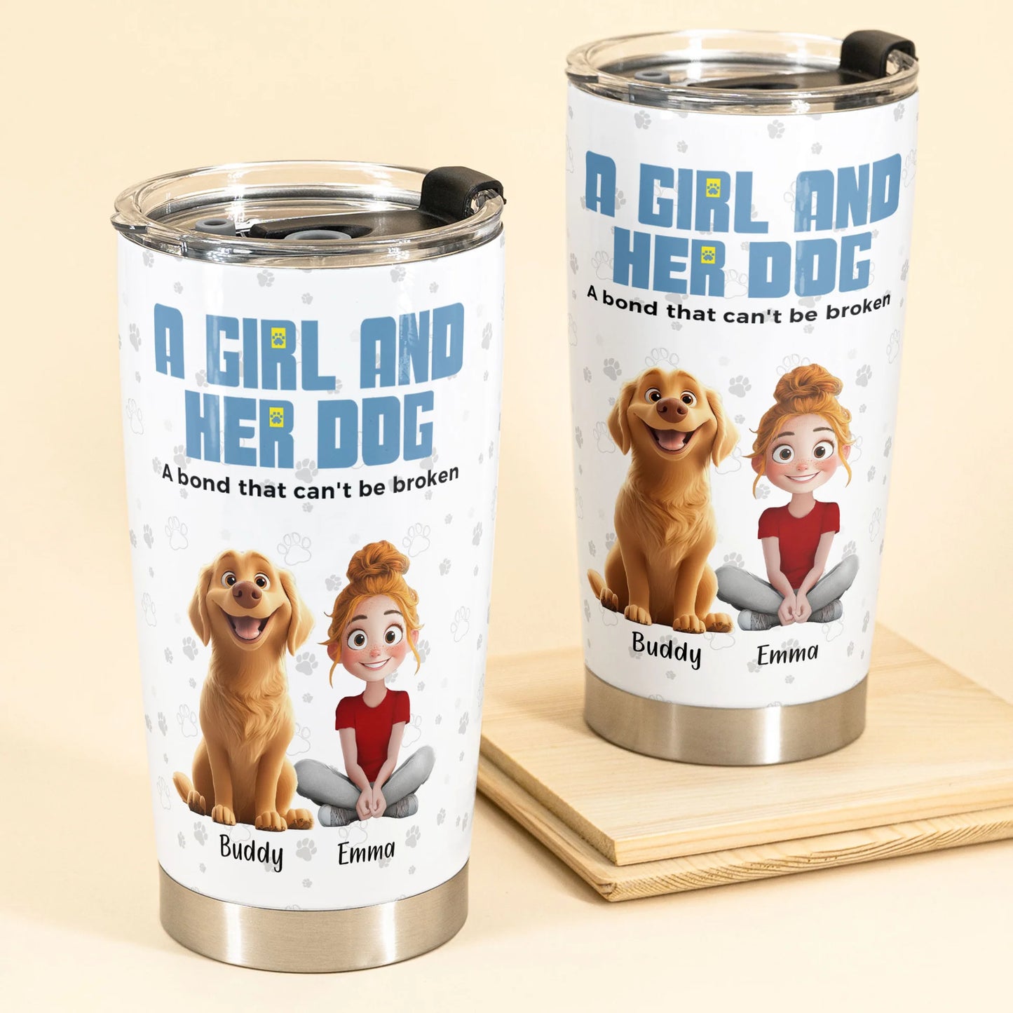 Personalisierter Thermobecher – Ein Mädchen und ihre Hunde