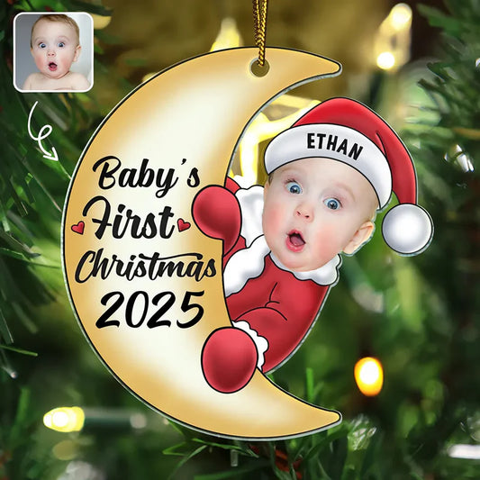 Personalisierte Weihnachtsdeko – Weihnachtsmann-Baby auf dem Mond