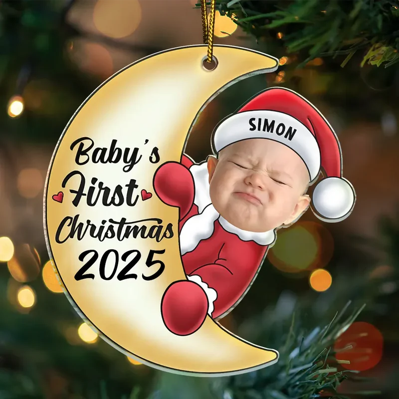 Personalisierte Weihnachtsdeko – Weihnachtsmann-Baby auf dem Mond