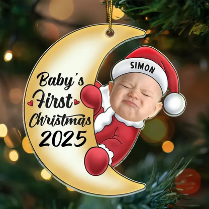 Personalisierte Weihnachtsdeko – Weihnachtsmann-Baby auf dem Mond