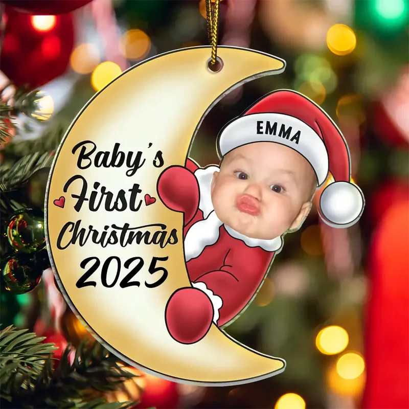 Personalisierte Weihnachtsdeko – Weihnachtsmann-Baby auf dem Mond
